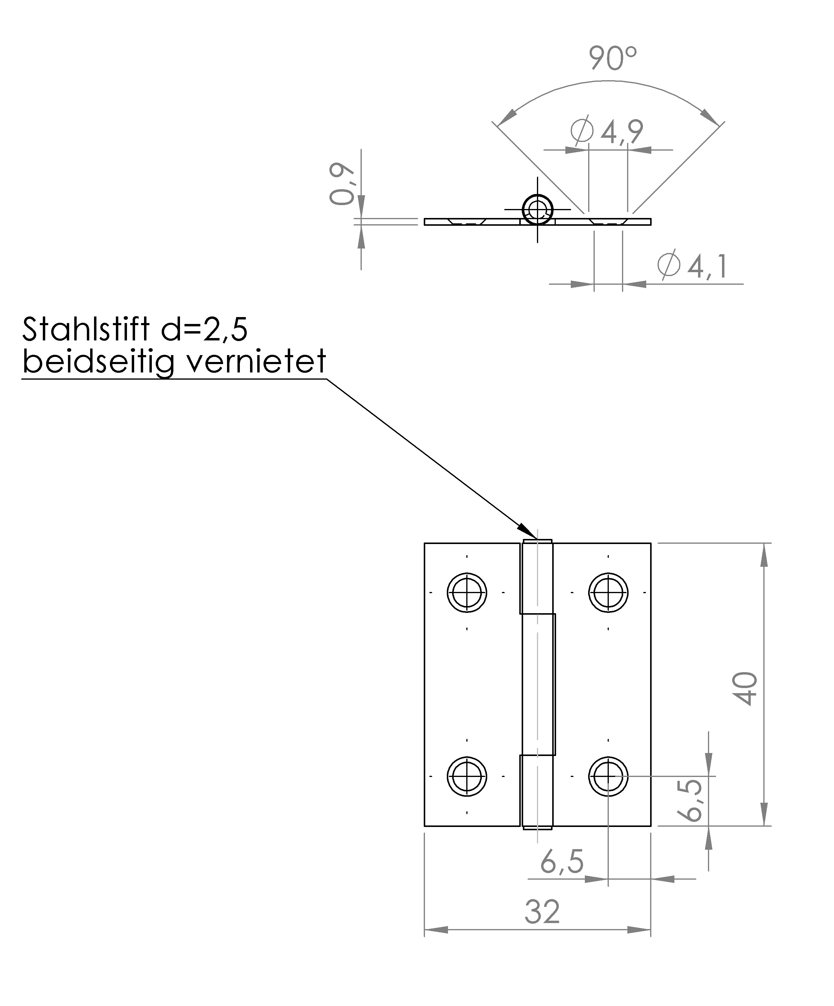 Scharnier gerollt, halbbreit (1015.2978)