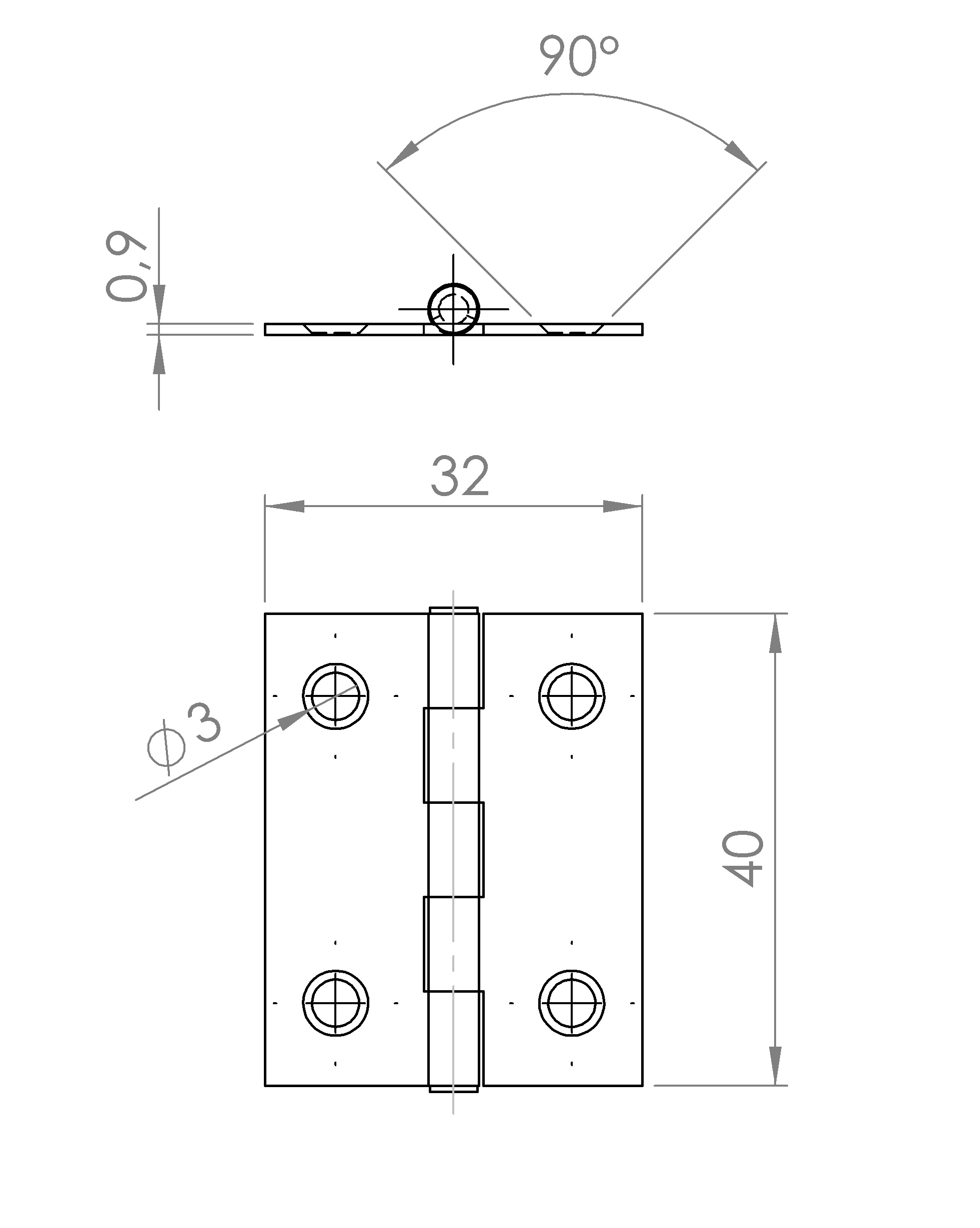 Scharnier gerollt, halbbreit (1015.2982)