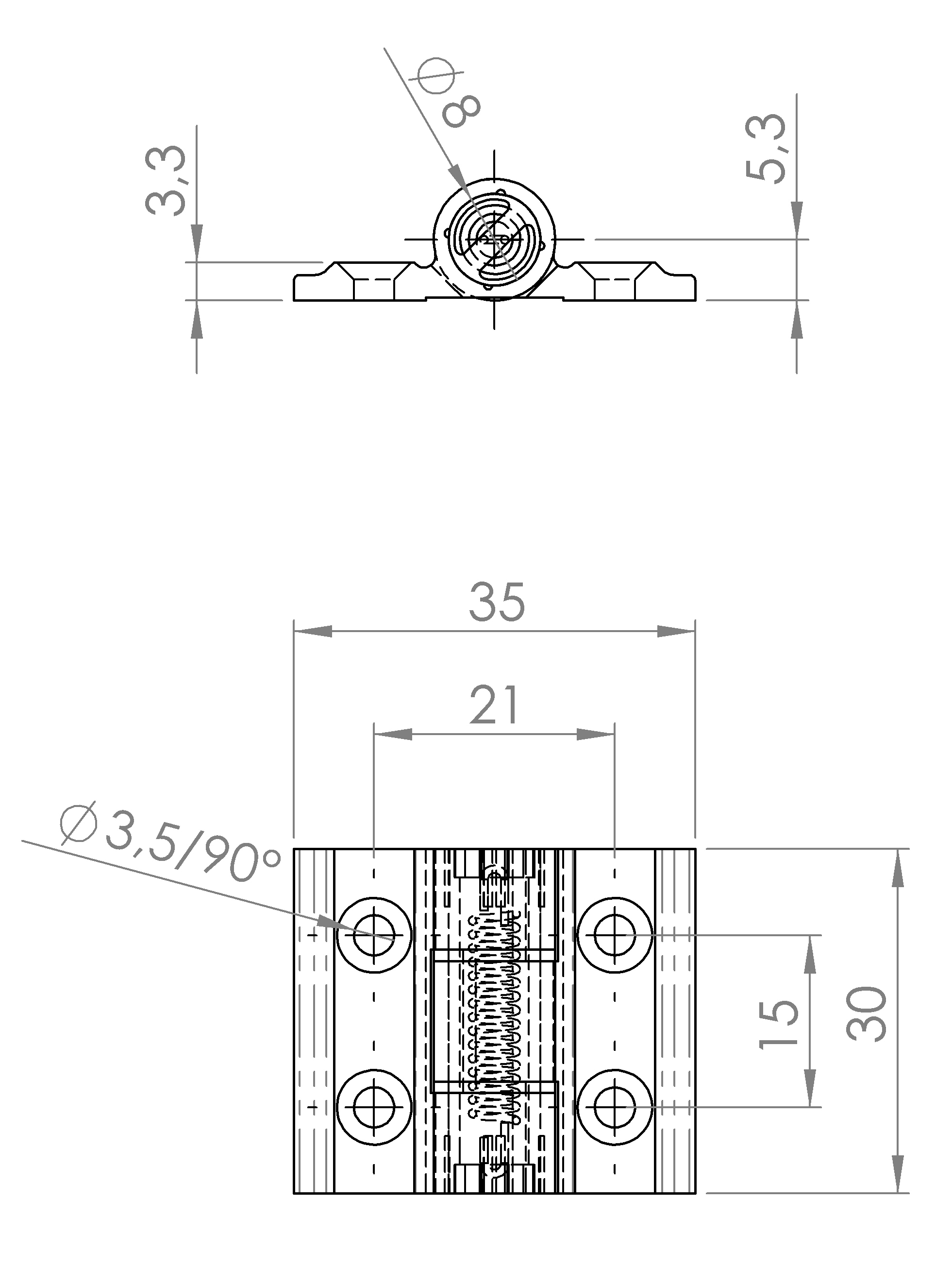 Aluminiumprofil-Spannfederscharnier 0,23 N.m (1888.14795)